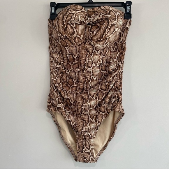 Women’s Textured Pique Tie-Front One Piece Swimsuit Kona Sol Snake Print Size M - Picture 4 of 10